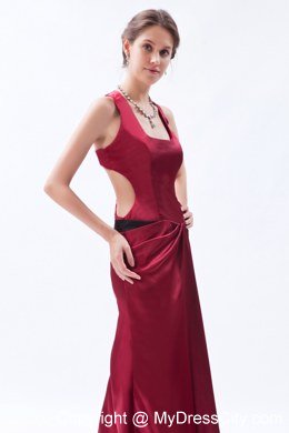 Wine Red Satin Floor-length Column Square Neck Bridesmaid Gown