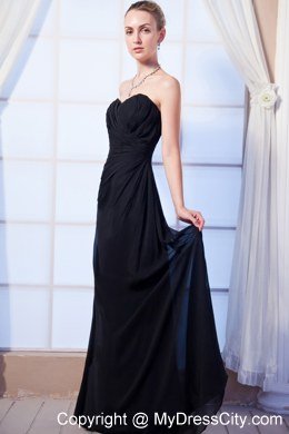 Black Empire Sweetheart Long Chiffon Ruched Maid of Honor Dress