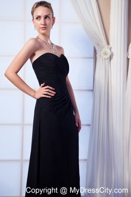 Black Empire Sweetheart Long Chiffon Ruched Maid of Honor Dress