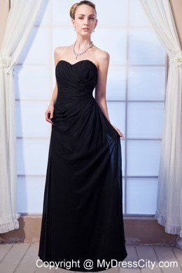 Black Empire Sweetheart Long Chiffon Ruched Maid of Honor Dress