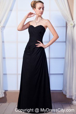 Black Empire Sweetheart Long Chiffon Ruched Maid of Honor Dress