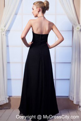 Black Empire Sweetheart Long Chiffon Ruched Maid of Honor Dress