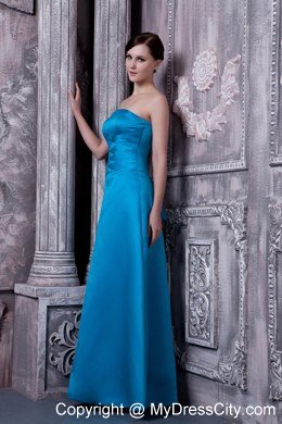 Elegant Sky Blue A-line Strapless Floor-length Bridesmaid Dress