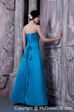 Elegant Sky Blue A-line Strapless Floor-length Bridesmaid Dress