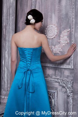 Elegant Sky Blue A-line Strapless Floor-length Bridesmaid Dress