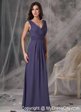 Beautiful Empire Ruched Floor-length V-neck Bridesmaid Dress