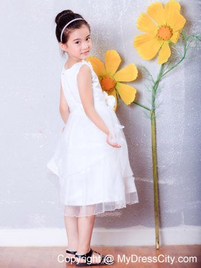 A-line Scoop Tea-length Organza Flower Girl Dress Flowers Decorate