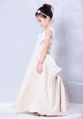 Champagne A-line Ankle-length Flower Girl Dress with Square and Bows