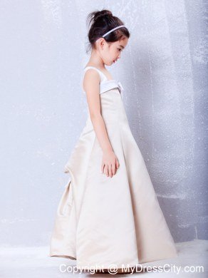 Champagne A-line Ankle-length Flower Girl Dress with Square and Bows