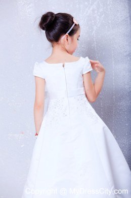 Scoop Neckline Tea-length Beading and Bow Decorate Flower Girl Dress