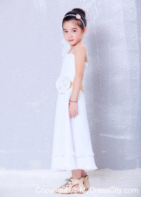 Empire Straps Ankle-length Chiffon Flower Girl Dress Flower Decorate