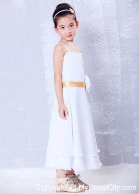 Empire Straps Ankle-length Chiffon Flower Girl Dress Flower Decorate