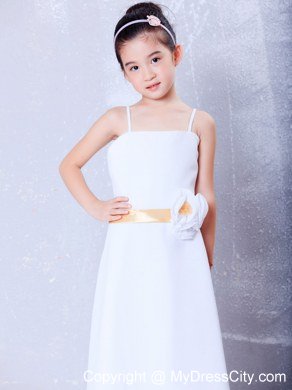 Empire Straps Ankle-length Chiffon Flower Girl Dress Flower Decorate