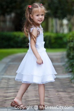 Sheath Knee-length Straps Beading and Ruffles Decorate Flower Girl Dress