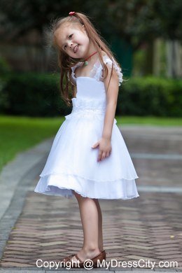 Sheath Knee-length Straps Beading and Ruffles Decorate Flower Girl Dress