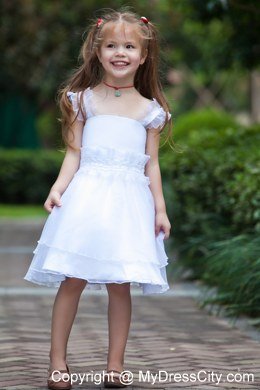 Sheath Knee-length Straps Beading and Ruffles Decorate Flower Girl Dress