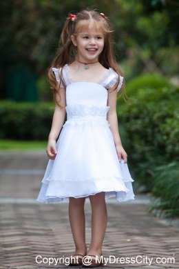 Sheath Knee-length Straps Beading and Ruffles Decorate Flower Girl Dress