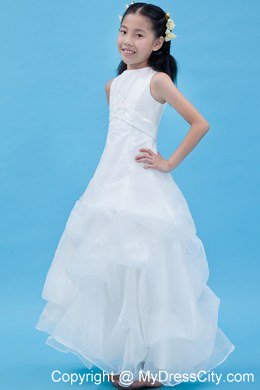 White A-line Scoop Appliques Decorate Flower Girl Dress Ankle-length Style