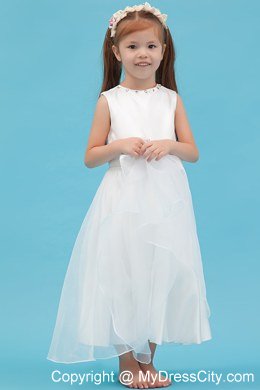 Scoop Neckline Ankle-length Flower Girl Dress with Sash and Bowknot