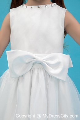 Scoop Neckline Ankle-length Flower Girl Dress with Sash and Bowknot