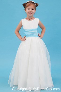 A-line Floor-length Flower Girl Dress Belt Decorate Scoop Neckline Style