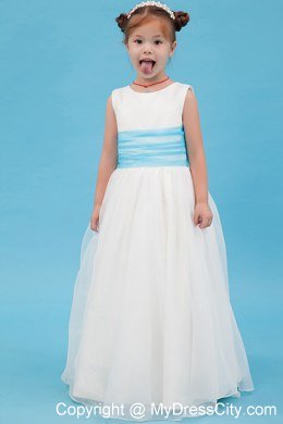 A-line Floor-length Flower Girl Dress Belt Decorate Scoop Neckline Style