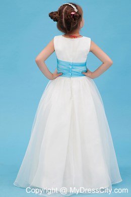 A-line Floor-length Flower Girl Dress Belt Decorate Scoop Neckline Style