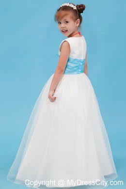 A-line Floor-length Flower Girl Dress Belt Decorate Scoop Neckline Style