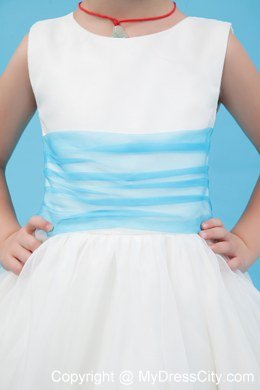 A-line Floor-length Flower Girl Dress Belt Decorate Scoop Neckline Style