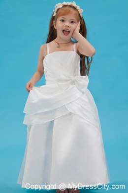 White A-line Floor-length Flower Girl Dress with Straps Sash and Bowknot