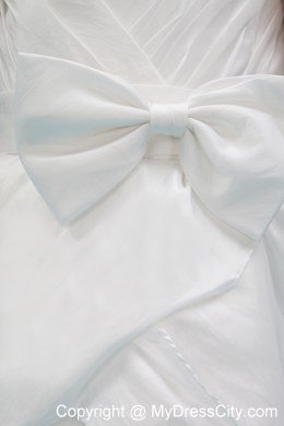 White A-line Floor-length Flower Girl Dress with Straps Sash and Bowknot