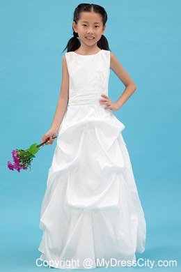 Scoop Neckline Floor-length Flower Girl Dress with Appliques and Pick-ups