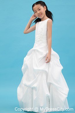 Scoop Neckline Floor-length Flower Girl Dress with Appliques and Pick-ups