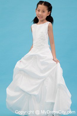 Scoop Neckline Floor-length Flower Girl Dress with Appliques and Pick-ups