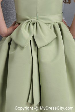 Olive Green A-line wtih Straps Belt and Bowknot Tea-length Little Girl Dress