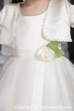 Scoop Tea-length Sach And Flower Decorate Flower Girl Dress with Jacket