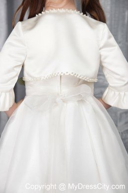 Scoop Tea-length Sach And Flower Decorate Flower Girl Dress with Jacket