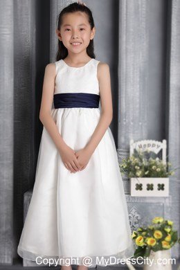 Sheath Style Scoop with sash and Bow Decorate Flower Girl Dress