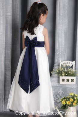 Sheath Style Scoop with sash and Bow Decorate Flower Girl Dress