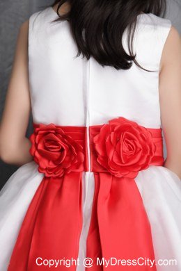 Princess Scoop Floor-length Flower Girl Dress Red Belt Accent