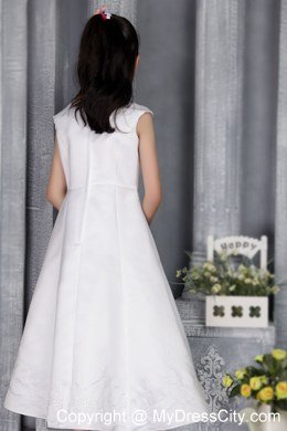 White A-line Square floor-length Flower Girl Dress Embriodery Decorate