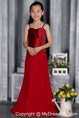 Straps Beading and Ruche Decorate Wine Red Column Flower Girl Dress