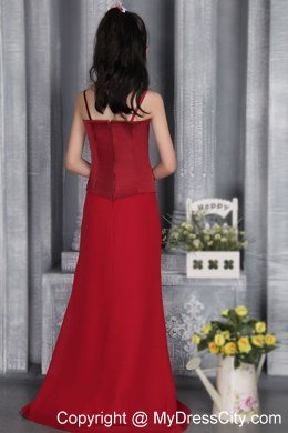 Straps Beading and Ruche Decorate Wine Red Column Flower Girl Dress