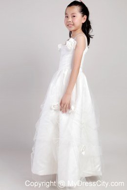 A-line Ankle-length Flower Girl Dress Hand Made Flowers Accented