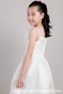 A-line Ankle-length Flower Girl Dress Hand Made Flowers Accented