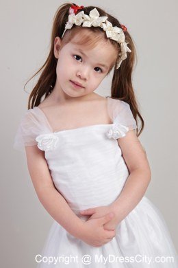 Straps and Flowers Accented Flower Girl Dress A-line Ankle-length Style