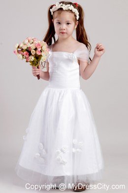 Straps and Flowers Accented Flower Girl Dress A-line Ankle-length Style