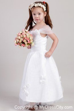 Straps and Flowers Accented Flower Girl Dress A-line Ankle-length Style