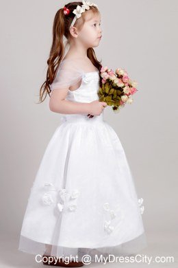 Straps and Flowers Accented Flower Girl Dress A-line Ankle-length Style