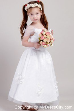 Straps and Flowers Accented Flower Girl Dress A-line Ankle-length Style